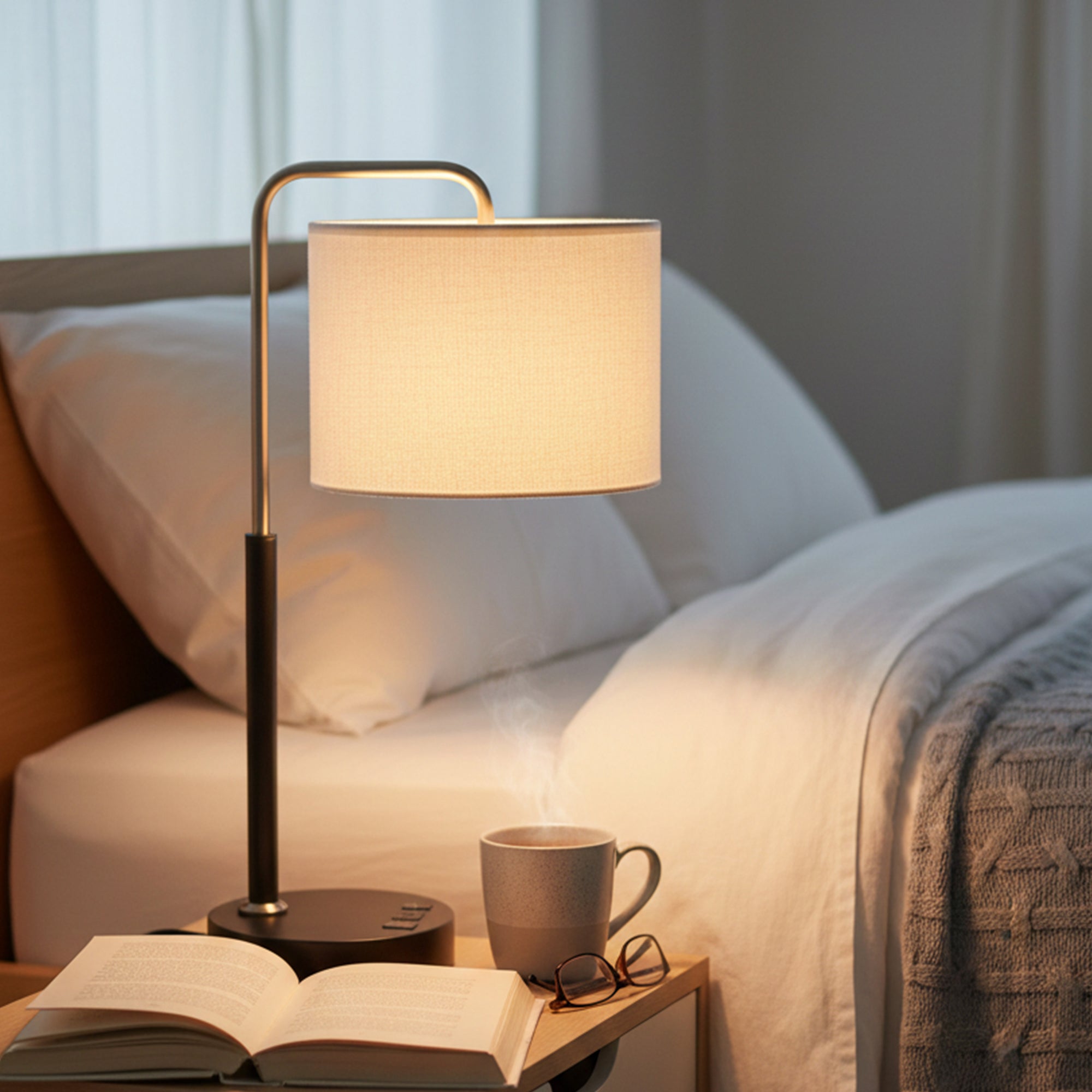 12.75″D x 23″H Modern Desk Lamp with White Linen Shade – Black or Brushed Nickel Finish - 2 Pack