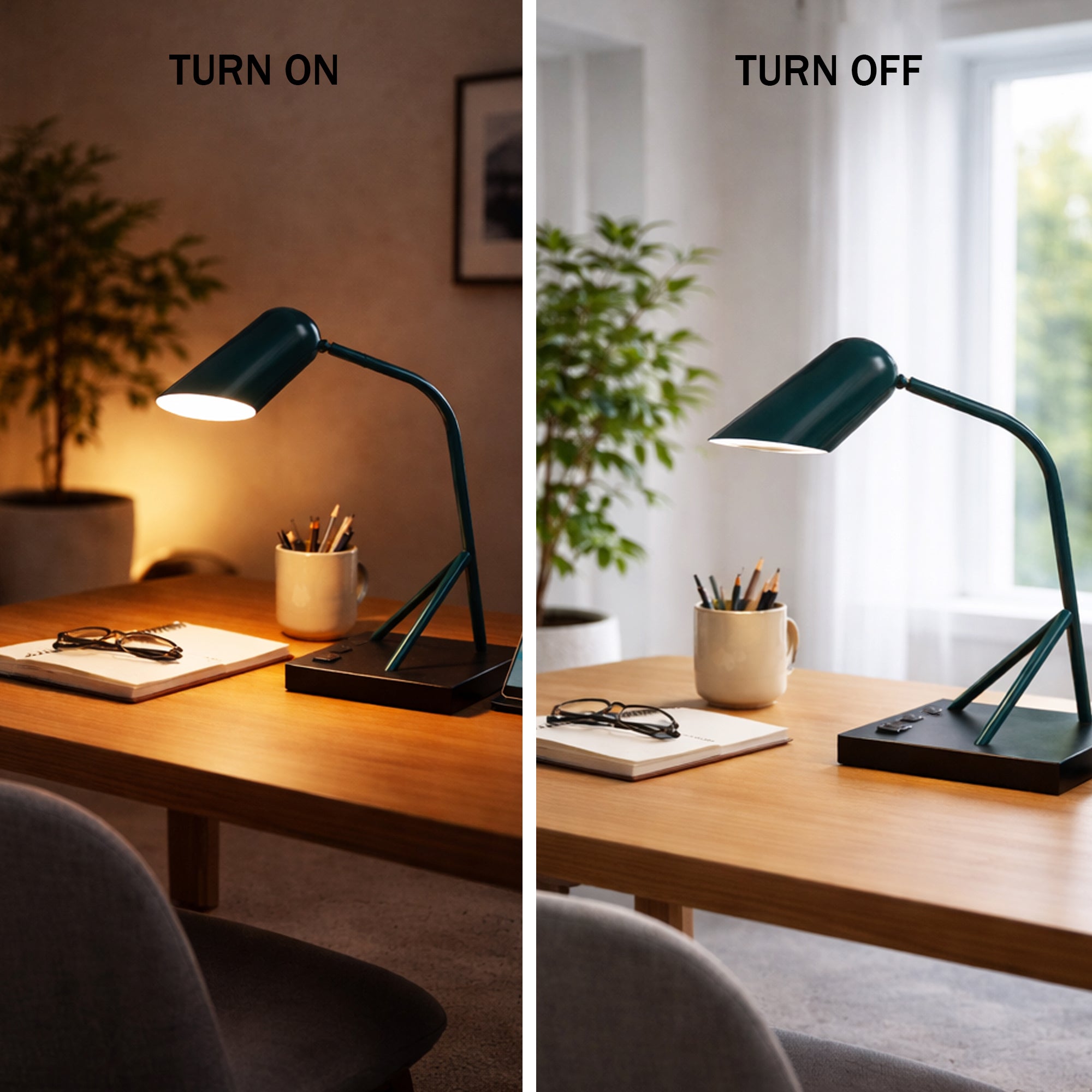 6.25″W x 16.2″H Black/Blue Table Lamp with E12 Socket, Outlet, and USB Ports