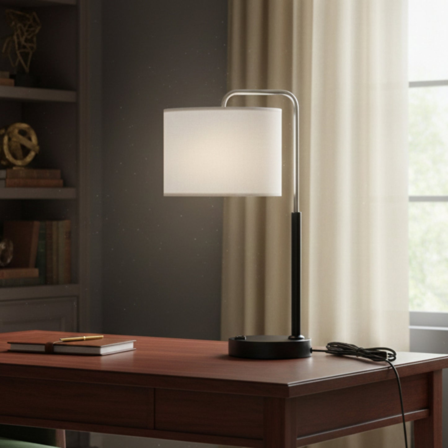 12.75″D x 23″H Modern Desk Lamp with White Linen Shade – Black or Brushed Nickel Finish - 2 Pack