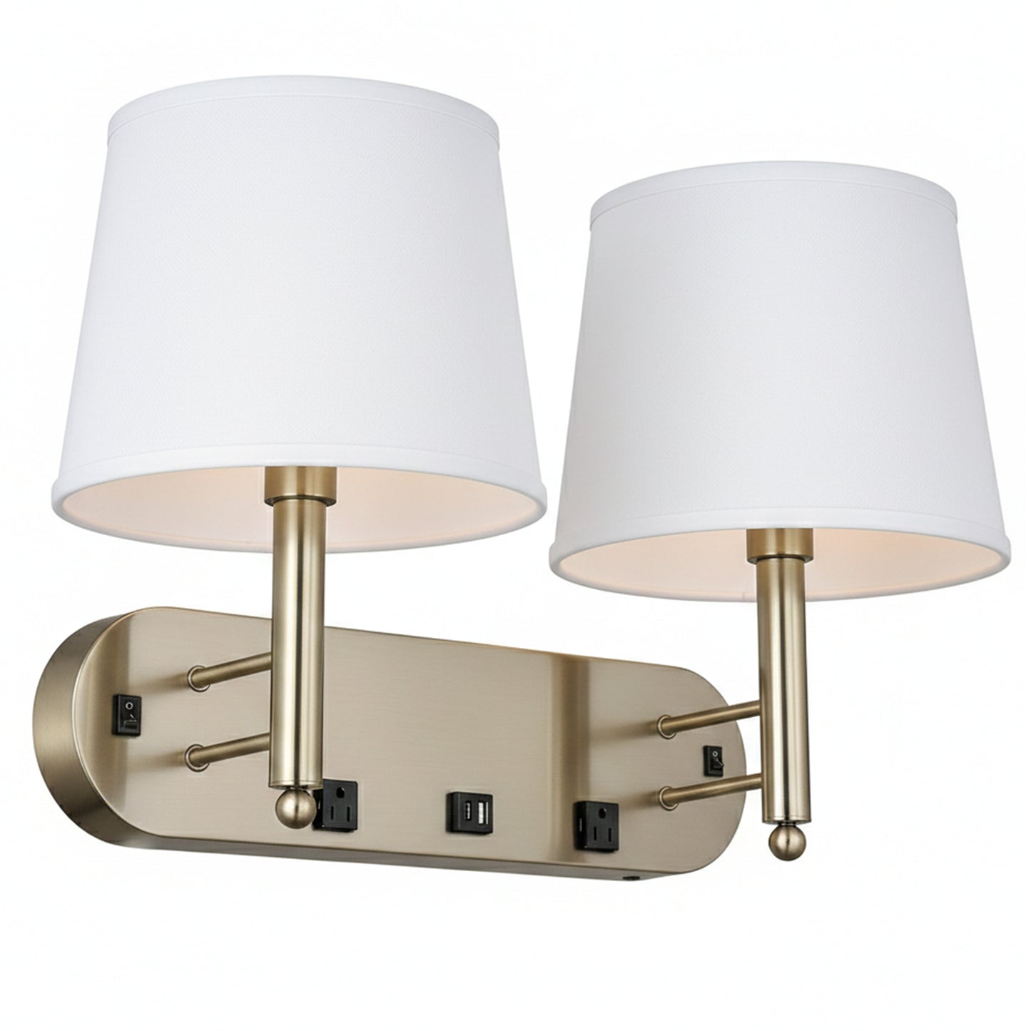 24"W x 16"H Double Wall Lamp with White Linen Shades – Plated Brushed Nickel Finish - 2 Pack