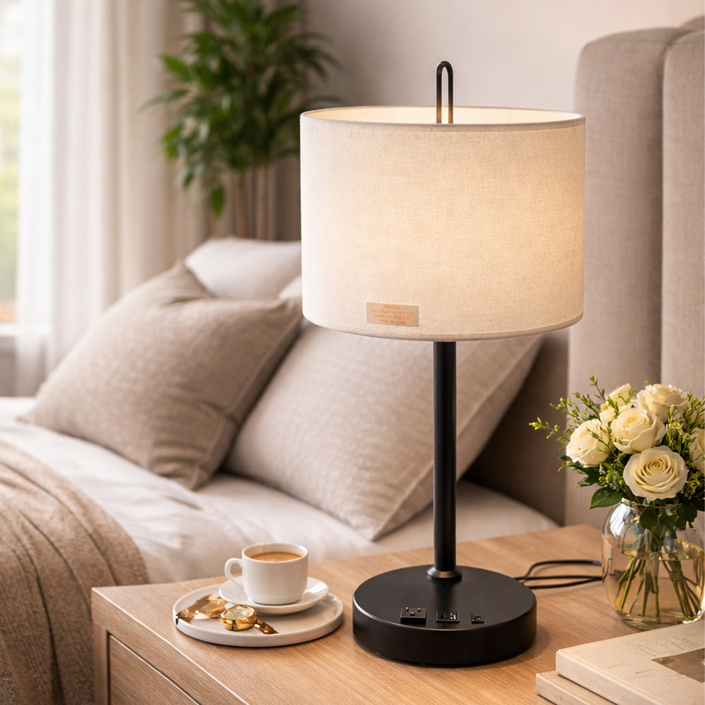 12.75″D x 23″H Modern Desk Lamp with White Linen Shade – Black or Brushed Nickel Finish - 2 Pack