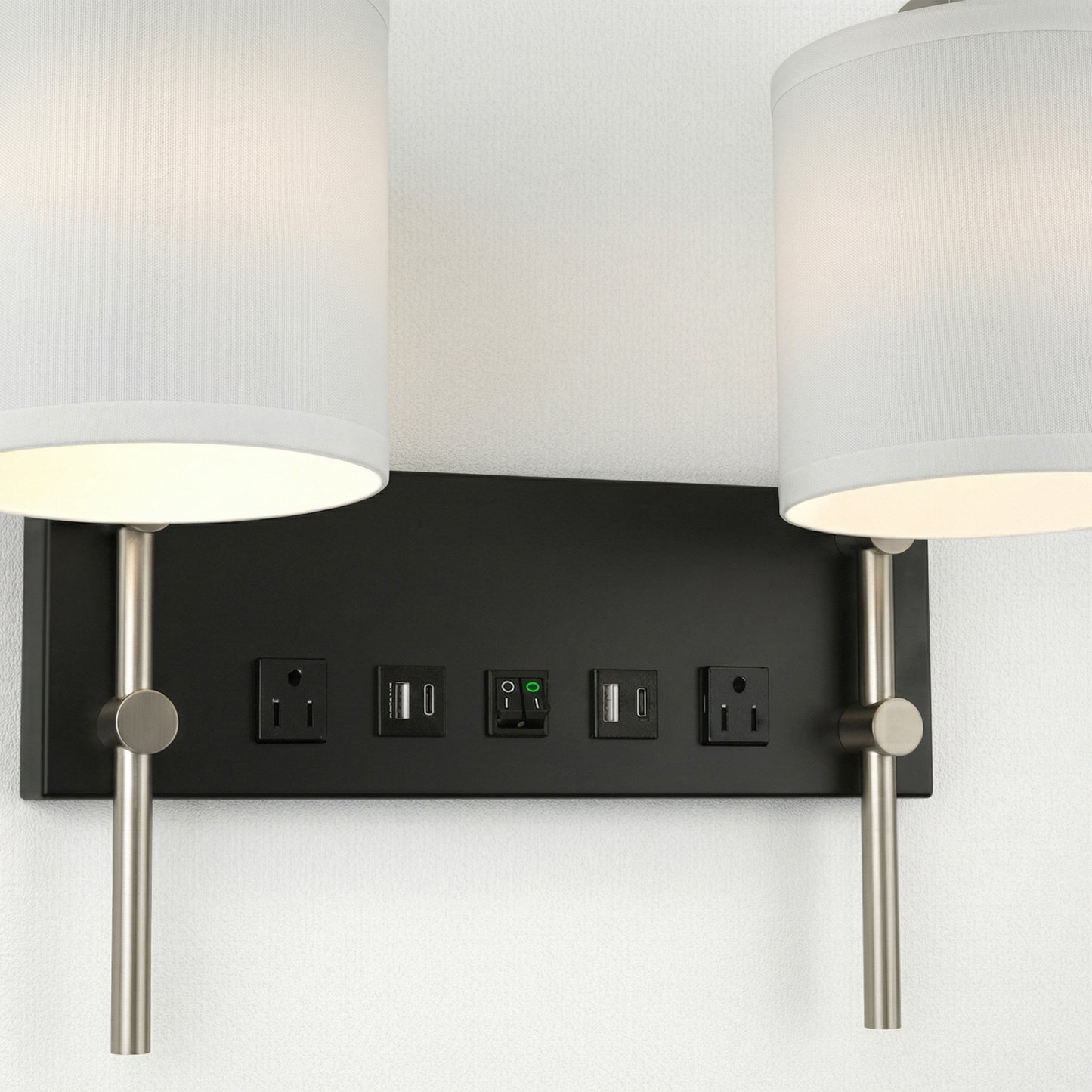 17.5″W x 13″H Double Wall Lamp with White Linen Shades – Matte Black or Brushed Nickel Finish - 2 Pack