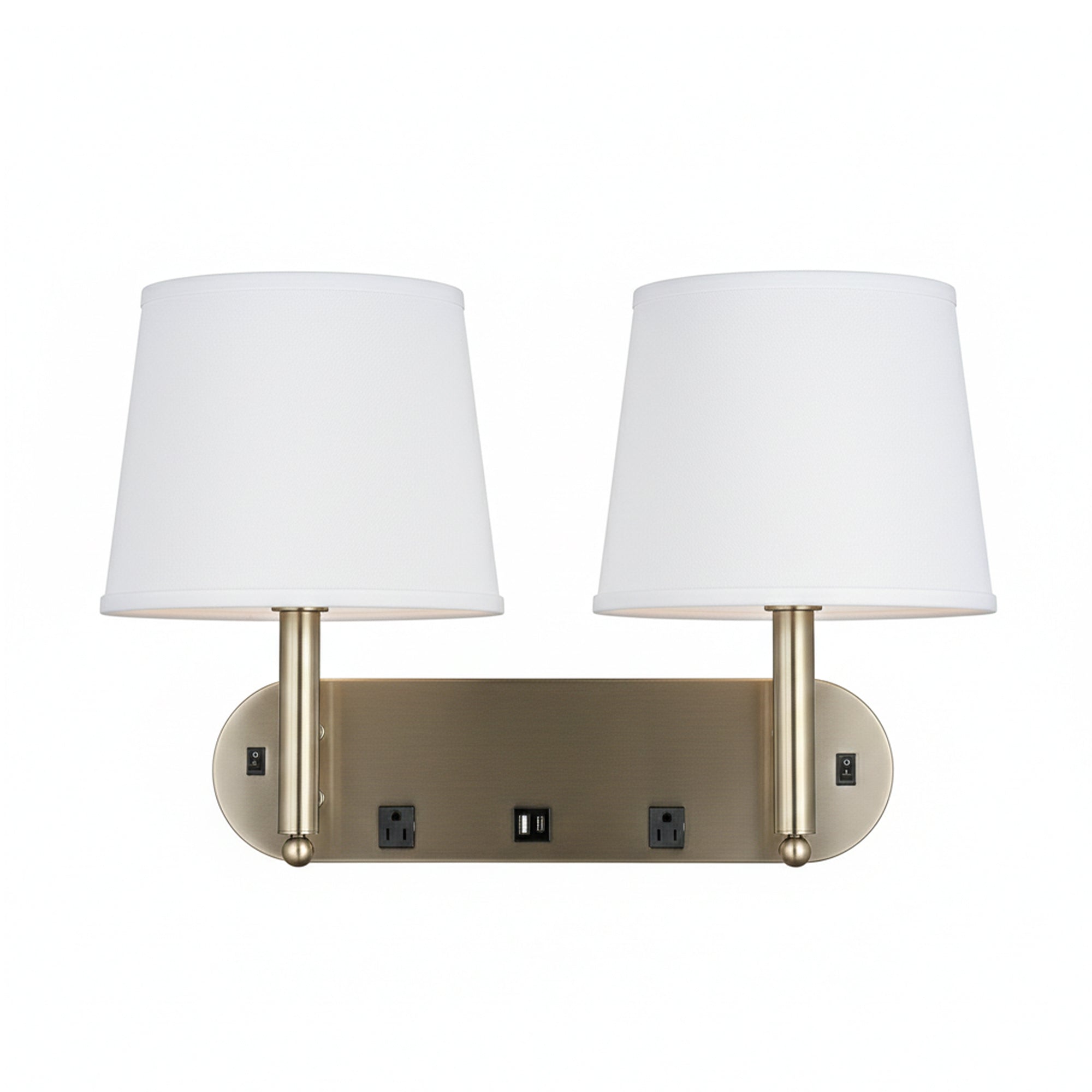 24"W x 16"H Double Wall Lamp with White Linen Shades – Plated Brushed Nickel Finish - 2 Pack