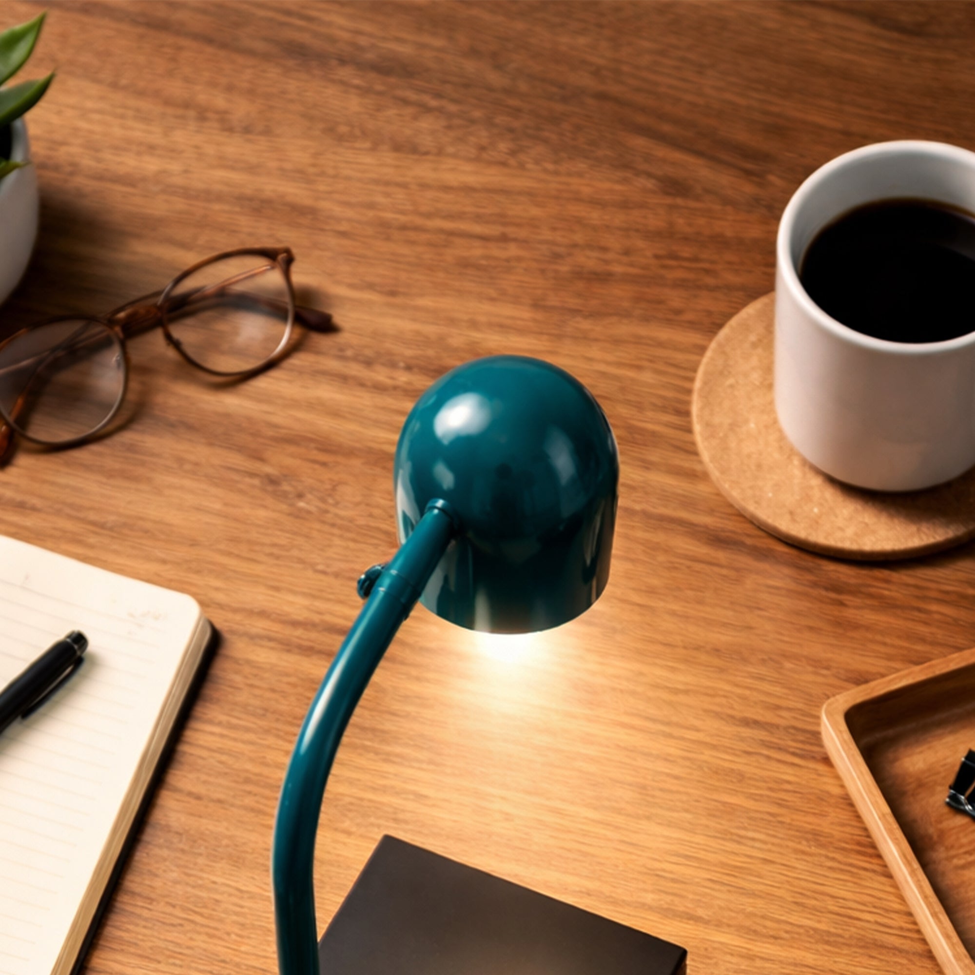 6.25″W x 16.2″H Black/Blue Table Lamp with E12 Socket, Outlet, and USB Ports