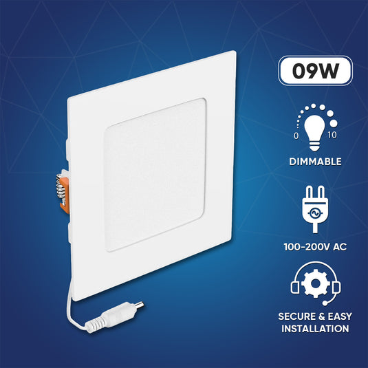 4 Inch Ultra Thin Square LED Recessed Light with Junction Box, 9W, 650LM, Damp Location, Dimmable, Ceiling Mount Light Trim For Office, Kitchen, Bedroom, Bathroom