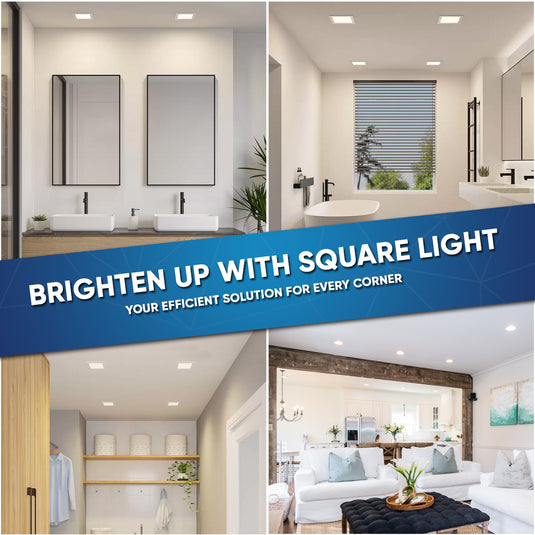 6 Inch LED Recessed Lighting, 12W, Square, Baffle Trim, ETL, Energy Star Listed, Dimmable, Recessed Downlights For Closets, Kitchens, Hallways, Doorways, Basement