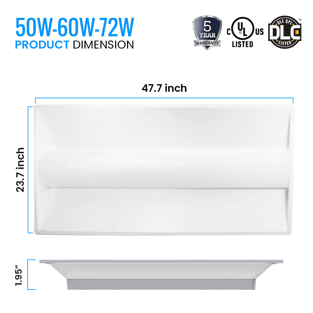 2 ft. x 4 ft. LED Troffer Panel Light, 50W/60W/72W Switchable, 4000K/5000K/6500K CCT Changeable, Dip Switch, 0-10V Dim, 100V-277V, ETL, DLC 5.1 Listed, Recessed Light Fixtures - draft