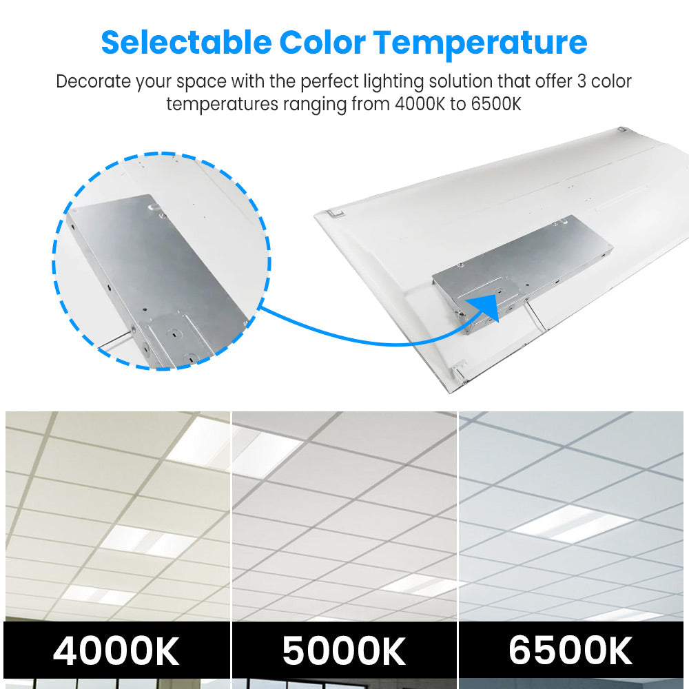 2 ft. x 4 ft. LED Troffer Panel Light, 50W/60W/72W Switchable, 4000K/5000K/6500K CCT Changeable, Dip Switch, 0-10V Dim, 100V-277V, ETL, DLC 5.1 Listed, Recessed Light Fixtures - draft