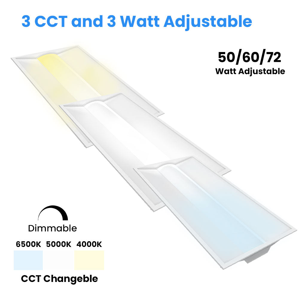2 ft. x 4 ft. LED Troffer Panel Light, 50W/60W/72W Switchable, 4000K/5000K/6500K CCT Changeable, Dip Switch, 0-10V Dim, 100V-277V, ETL, DLC 5.1 Listed, Recessed Light Fixtures - draft