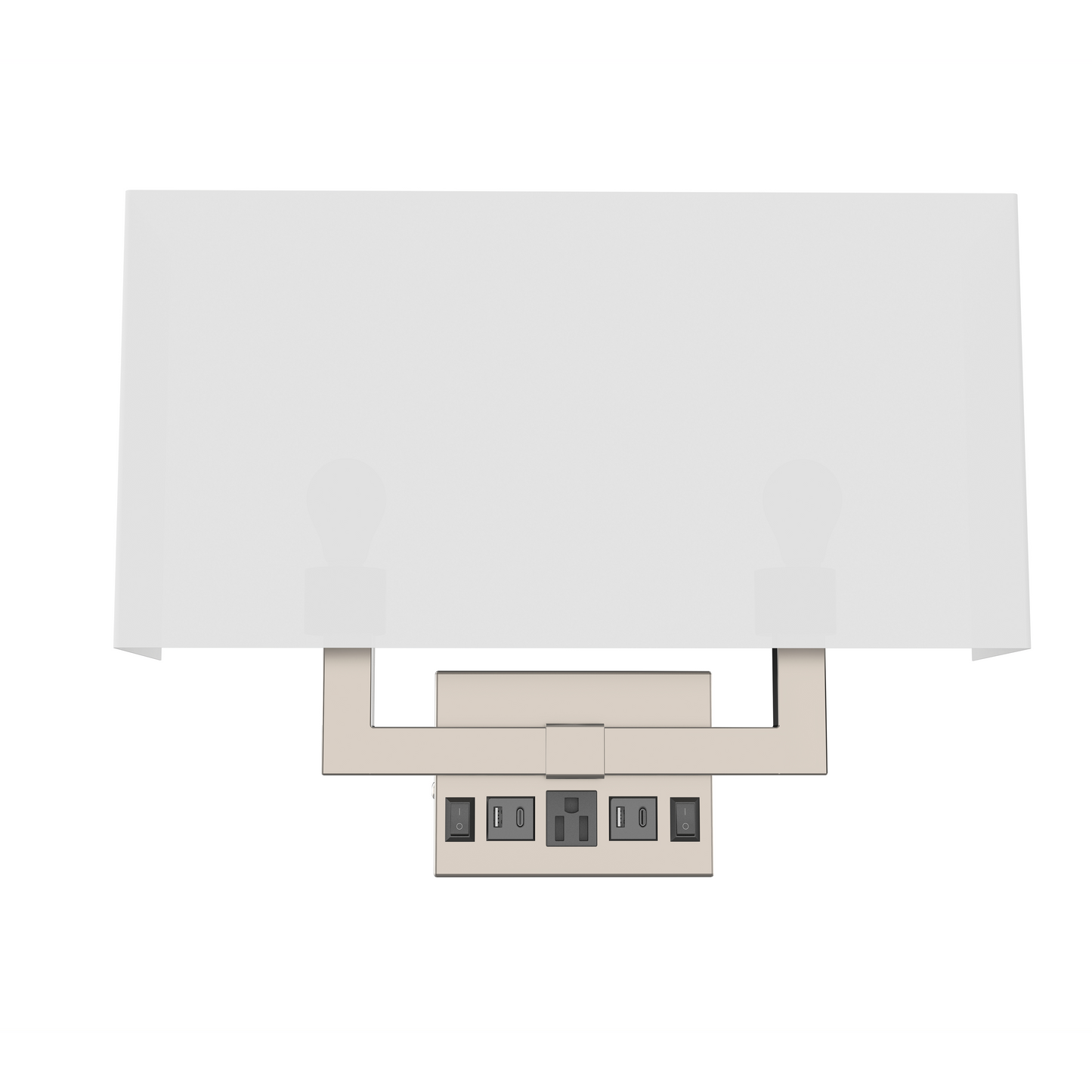 2-Light, Wall Sconce for Bedroom with 2 Switch, 2 USB, 2 Type C & 1 Outlet, White Fabric / Acrylic Shade, Wall Mounted Lamps for Hotel, Corridor and Restaurant