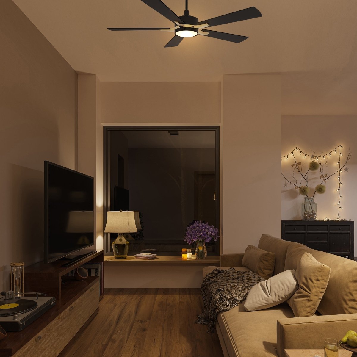 Appleton 52 Inch 5 - Blade Best Smart Ceiling Fan With Led Light Kit & Remote Control - Black/Black (Gold Detail) - LEDMyPlace