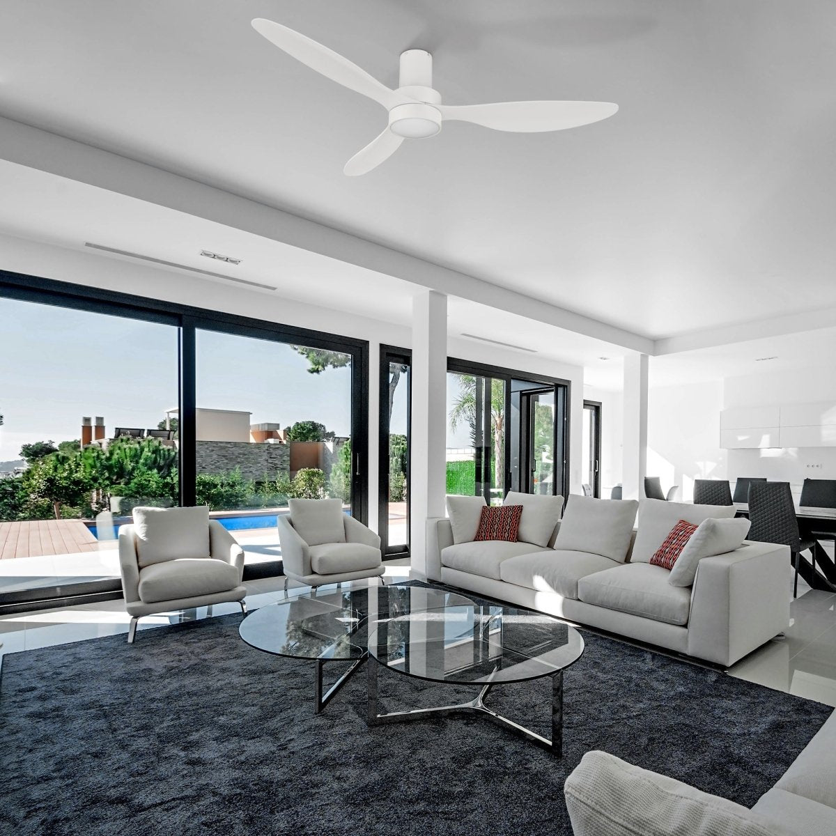 AURORA 52 inch 3 - Blade Flush Mount Smart Ceiling Fan with Remote & LED Light - LEDMyPlace