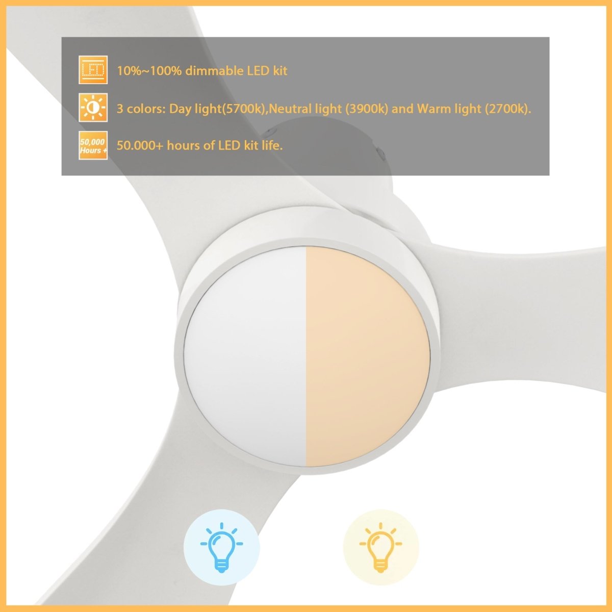 AURORA 52 inch 3 - Blade Flush Mount Smart Ceiling Fan with Remote & LED Light - LEDMyPlace