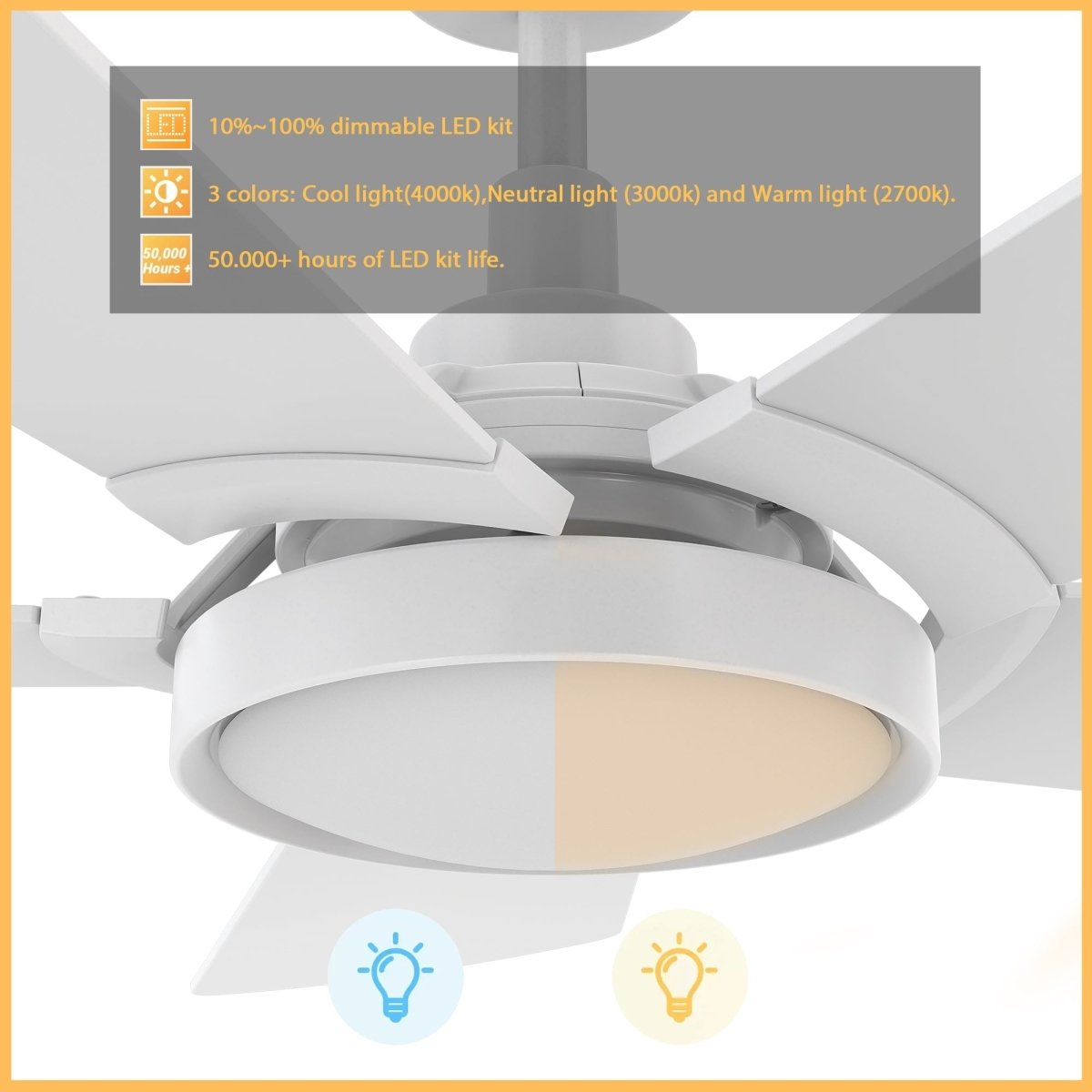 BRISA 52 inch 5 - Blade Smart Ceiling Fan with LED Light & Remote - LEDMyPlace