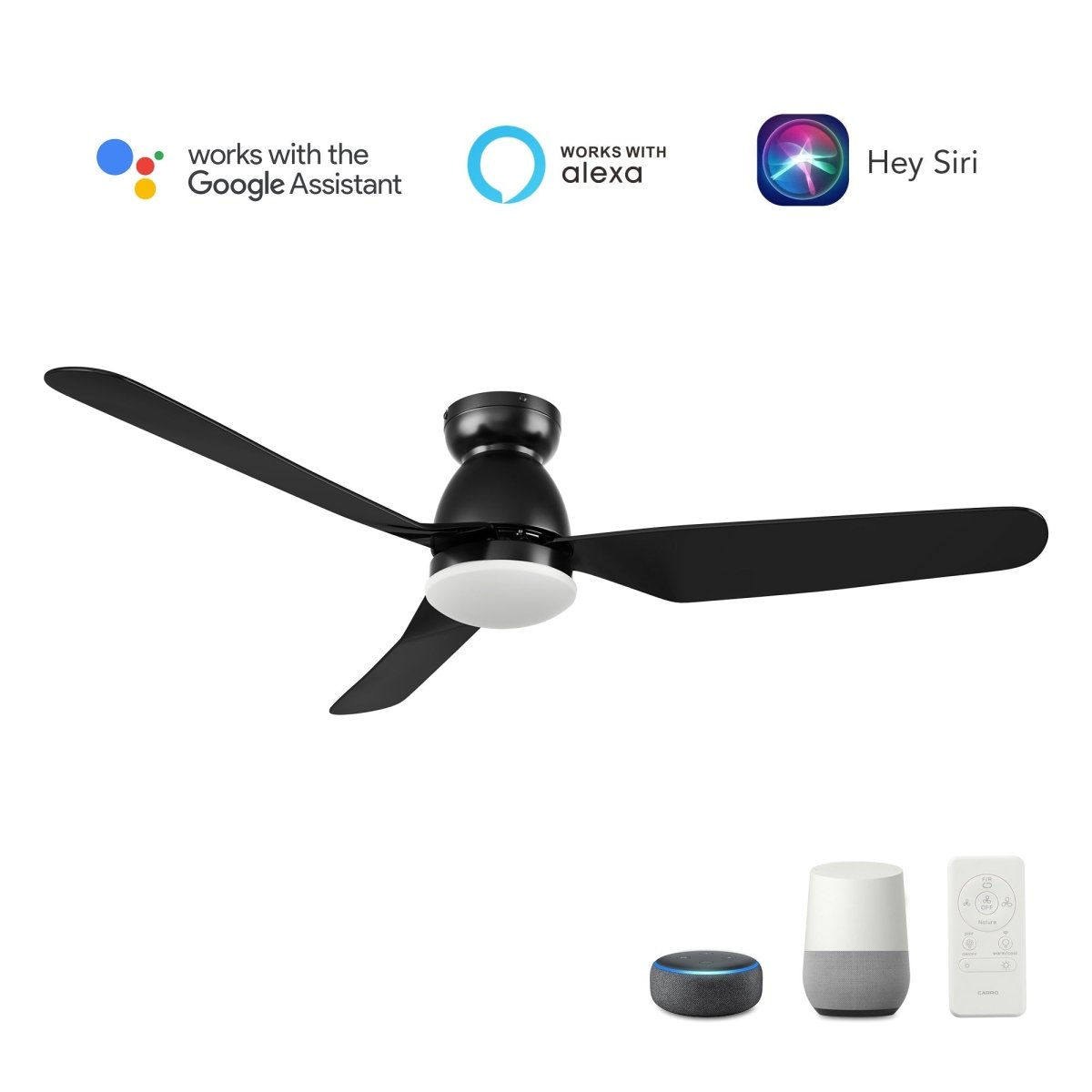 DENVER 52 inch 3 - Blade Flush Mount Smart Ceiling Fan with LED Light & Remote - LEDMyPlace