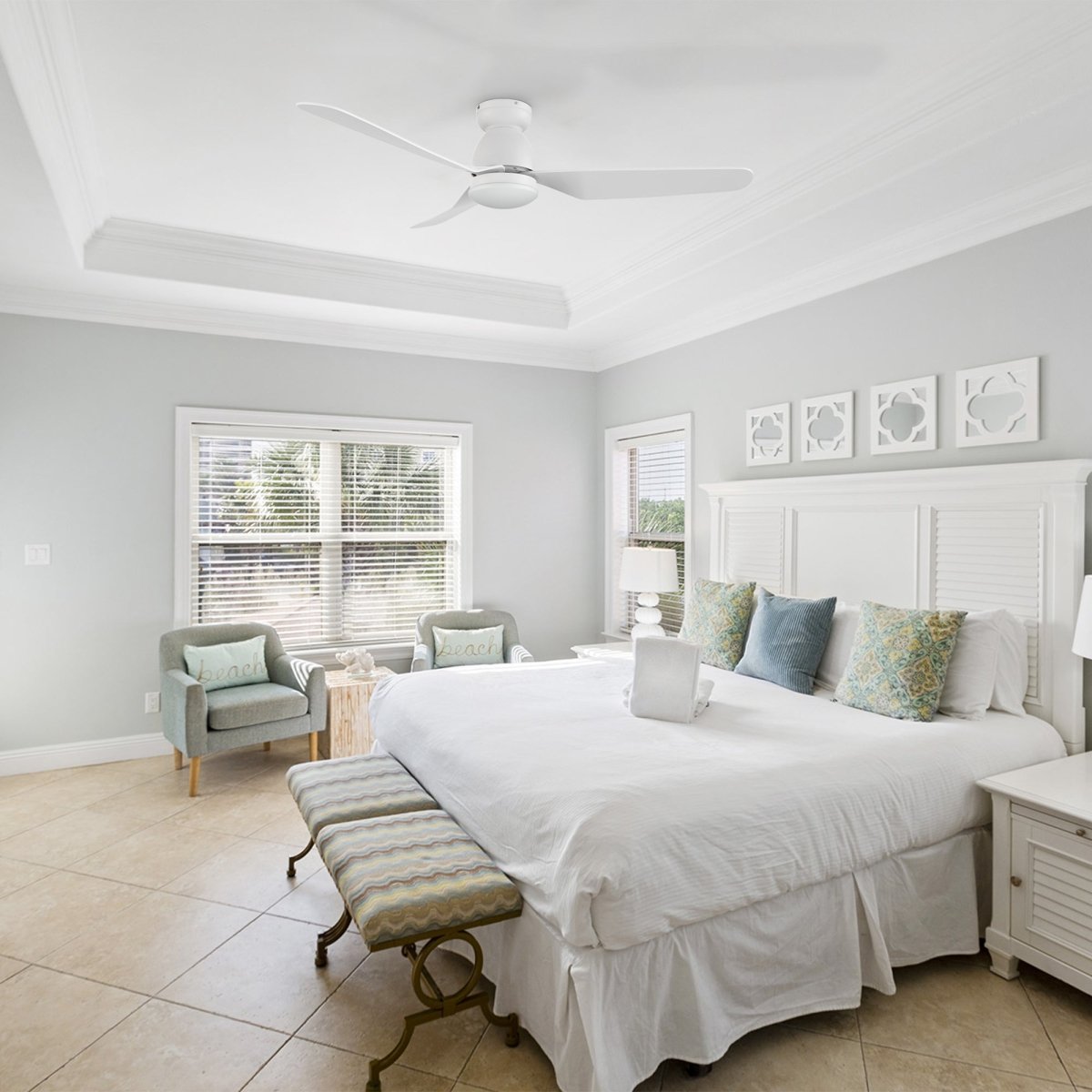 DENVER 52 inch 3 - Blade Flush Mount Smart Ceiling Fan with LED Light With Remote - LEDMyPlace