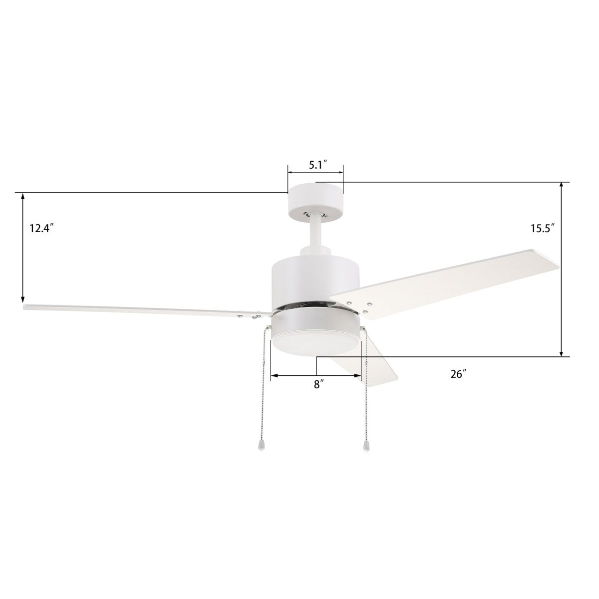 EMPIRE 52 inch 3 - Blade Ceiling Fan with LED Light & Pull Chain - LEDMyPlace