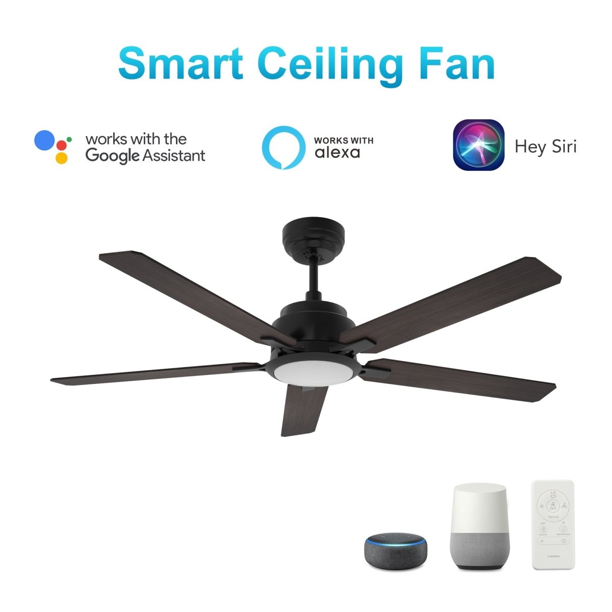 ESPEAR 52 inch 5 - Blade Smart Ceiling Fan with LED Light & Remote - LEDMyPlace