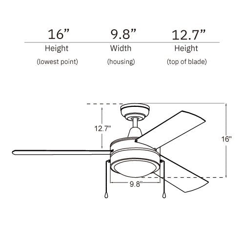 EVERETT 52 Inch 3 - Blade Ceiling Fan with LED Light & Pull Chain - LEDMyPlace