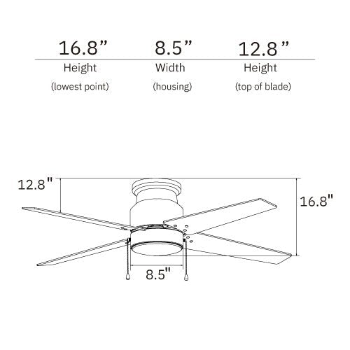 EXTREME 52 inch 4 - Blade Flash Mount Ceiling Fan with LED Light & Pull Chain - LEDMyPlace