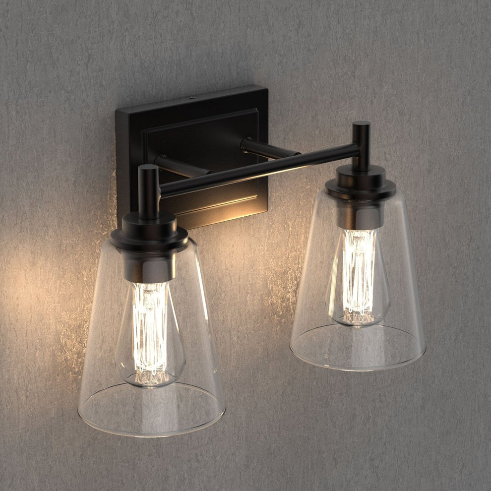 Flared Shape Bathroom Light Fixtures with Clear Glass Shade, E26 Base,