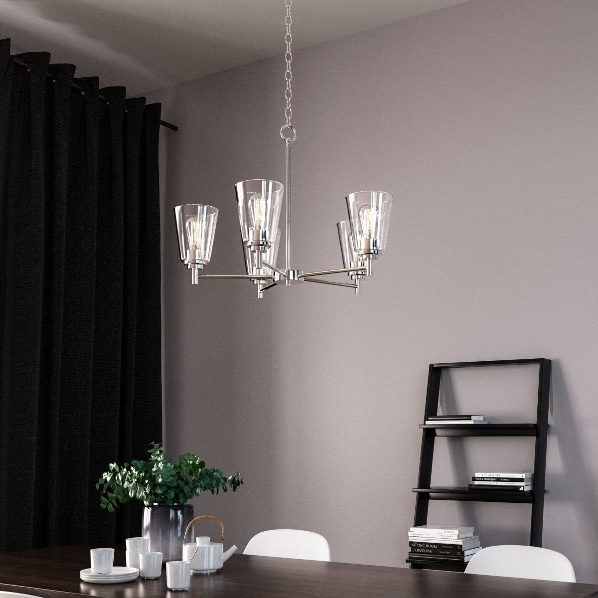Flared Shape Chandelier Lighting Fixture with Clear Glass Shades, E26 Base, UL Listed for Damp Location, 3 Years Warranty - LEDMyPlace