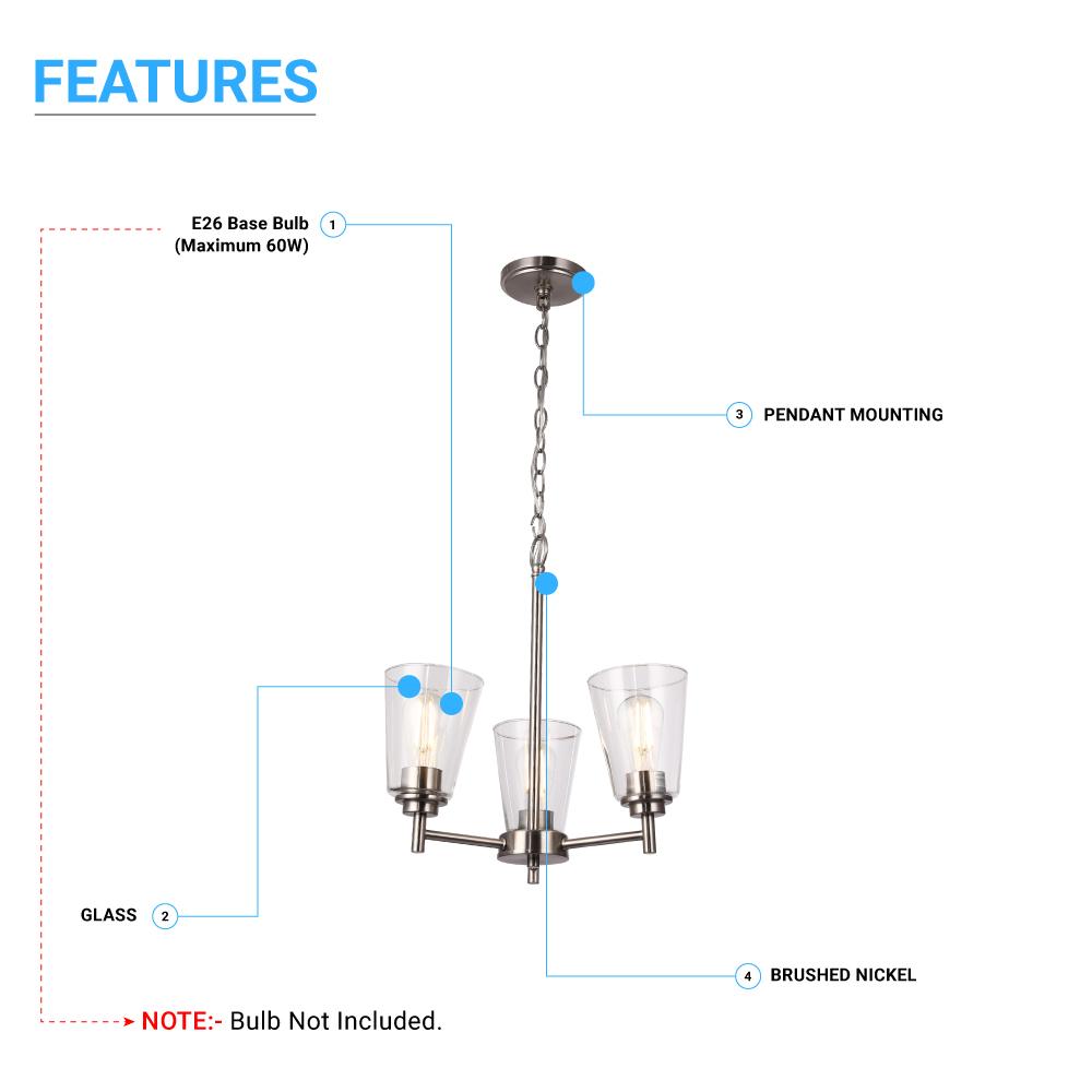 Flared Shape Chandelier Lighting Fixture with Clear Glass Shades, E26 Base, UL Listed for Damp Location, 3 Years Warranty - LEDMyPlace