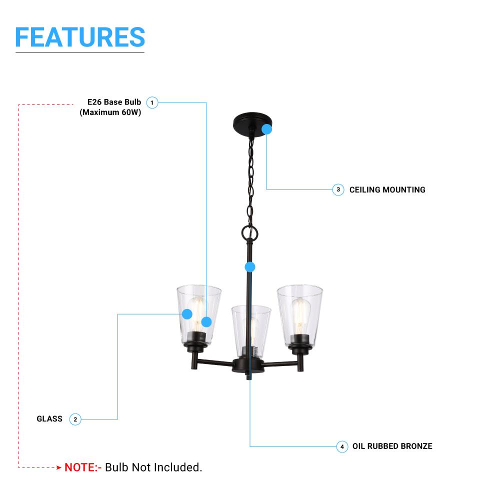 Flared Shape Chandelier Lighting Fixture with Clear Glass Shades, E26 Base, UL Listed for Damp Location, 3 Years Warranty - LEDMyPlace