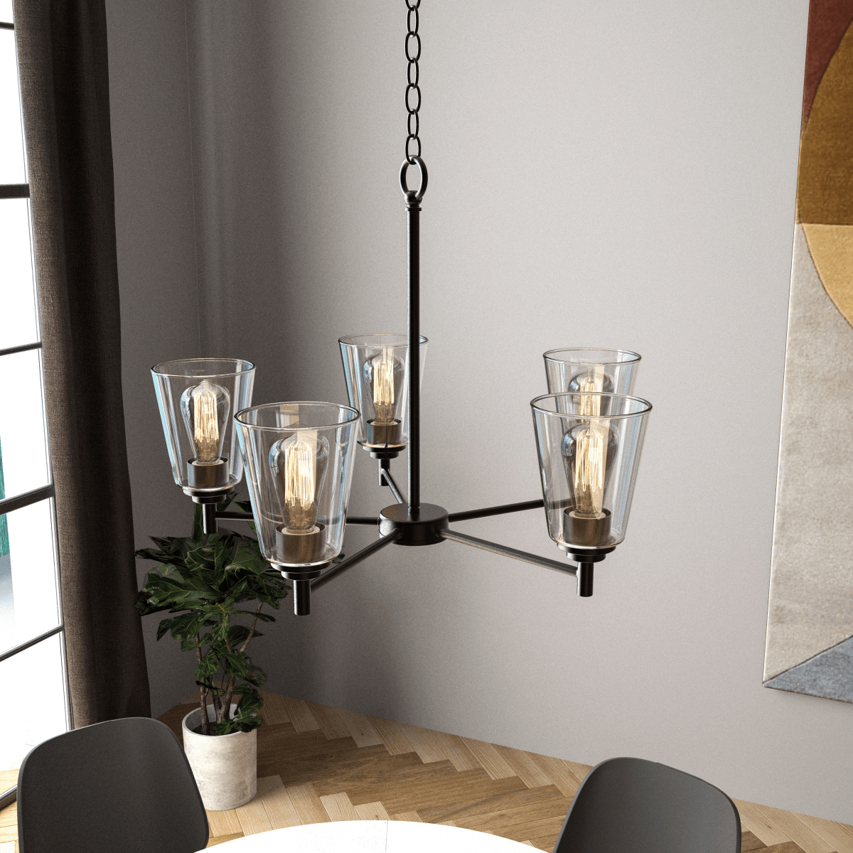 Flared Shape Chandelier Lighting Fixture with Clear Glass Shades, E26 Base, UL Listed for Damp Location, 3 Years Warranty - LEDMyPlace