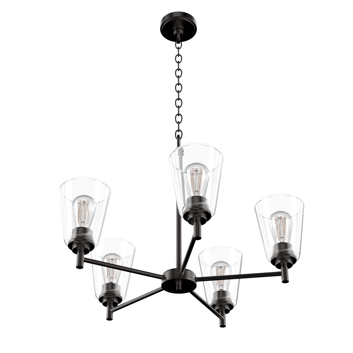 Flared Shape Chandelier Lighting Fixture with Clear Glass Shades, E26 Base, UL Listed for Damp Location, 3 Years Warranty - LEDMyPlace