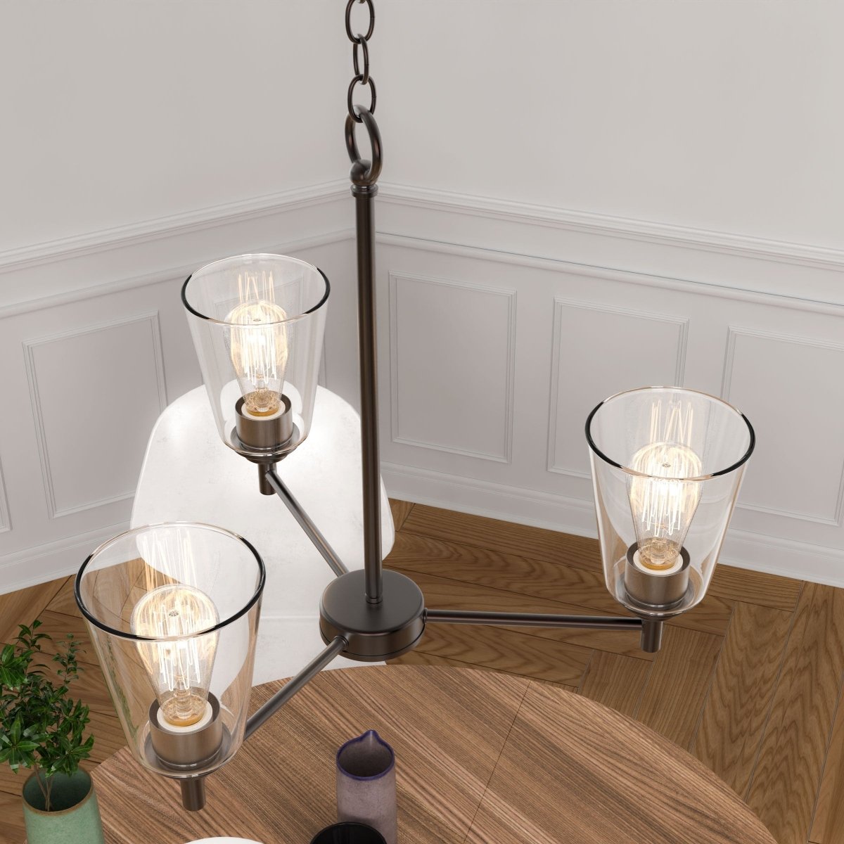 Flared Shape Chandelier Lighting Fixture with Clear Glass Shades, E26 Base, UL Listed for Damp Location, 3 Years Warranty - LEDMyPlace