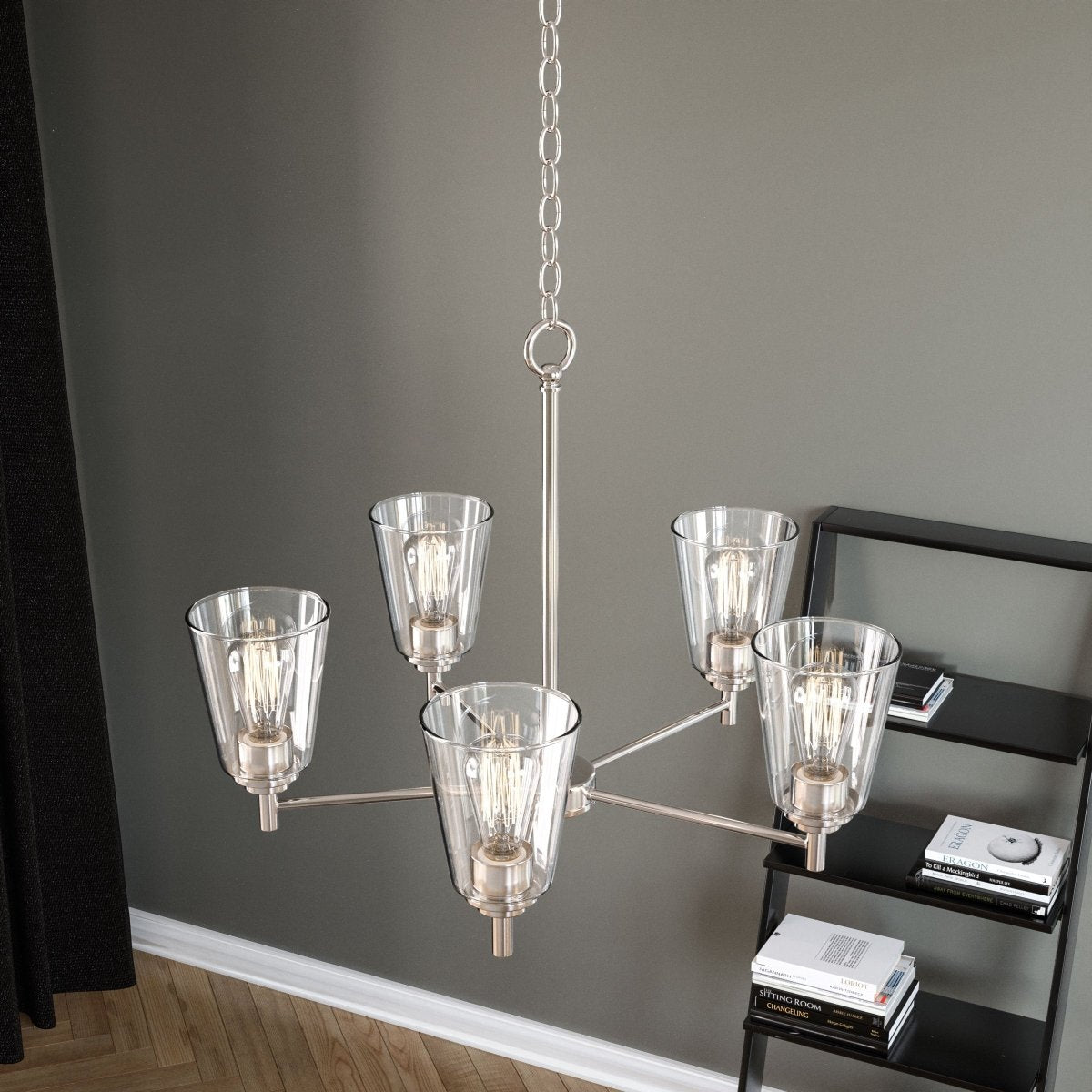 Flared Shape Chandelier Lighting Fixture with Clear Glass Shades, E26 Base, UL Listed for Damp Location, 3 Years Warranty - LEDMyPlace