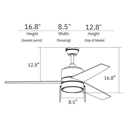FLINT 52 inch 3 - Blade Ceiling Fan with LED Light and Pull Chain - LEDMyPlace