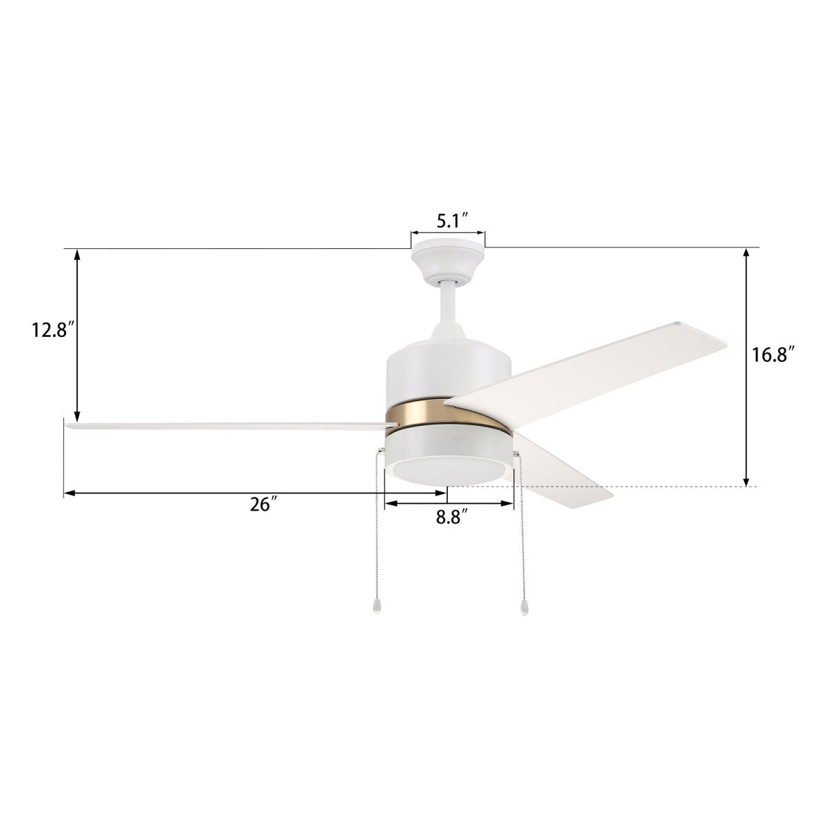 FLINT 52 inch 3 - Blade Ceiling Fan with LED Light and Pull Chain - LEDMyPlace