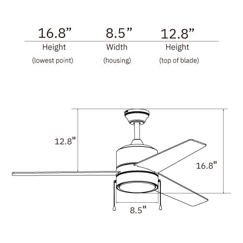 FLINT 52 inch 3 - Blade Ceiling Fan with LED Light and Pull Chain - LEDMyPlace
