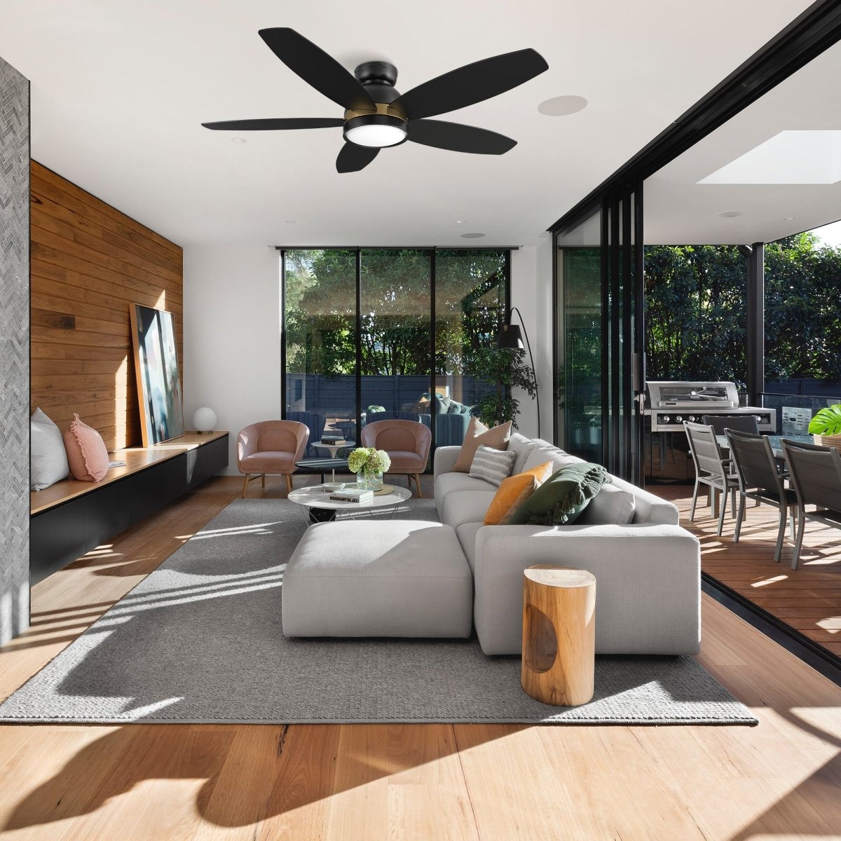 FREMONT 48 inch 5 - Blade Flush Mount Smart Ceiling Fan with Remote & LED Light - LEDMyPlace