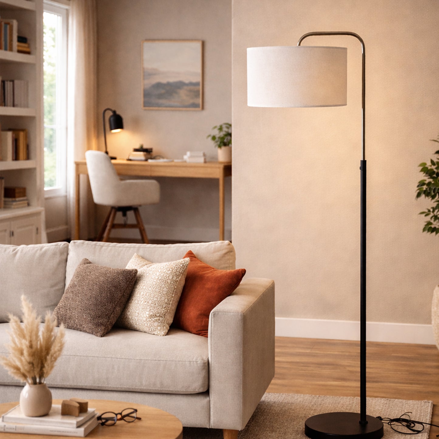 15″W x 60″H Floor Lamp with White Linen Shade – Black or Brushed Nickel Finish - 2 Pack