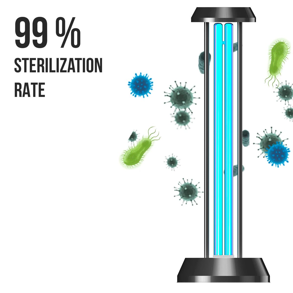 38W UVC Ozone Sterilizer Lamp With Remote & Timer - Germicidal Ultraviolet Light For Home, Kills Bacteria & Viruses