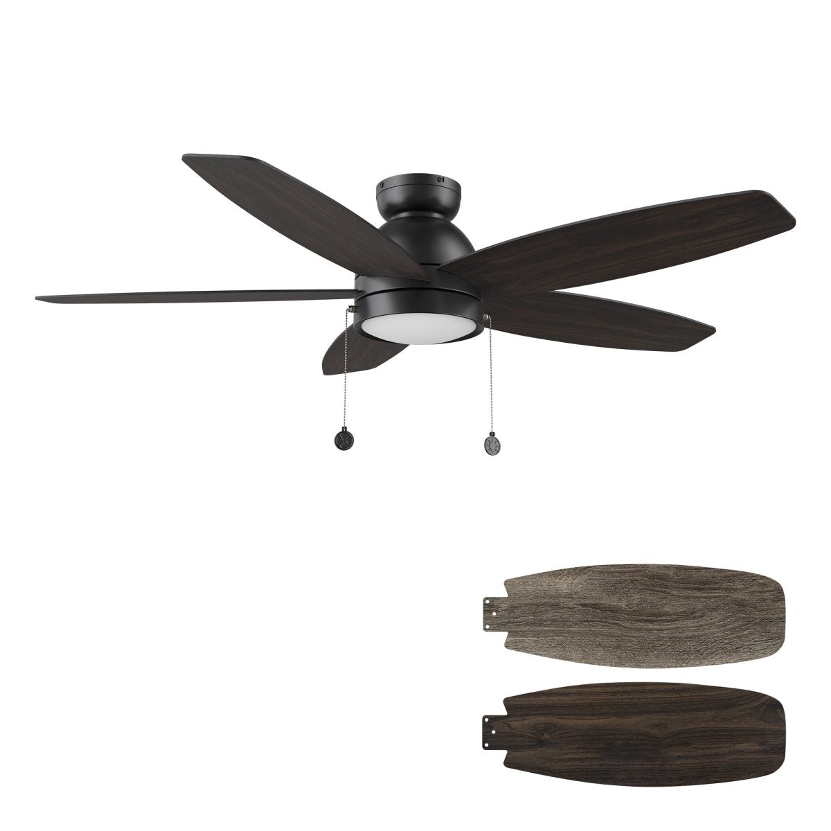 GREENWOOD 52" 5 - Blade Flush Mount Ceiling Fan with LED Light & Pull Chain - LEDMyPlace