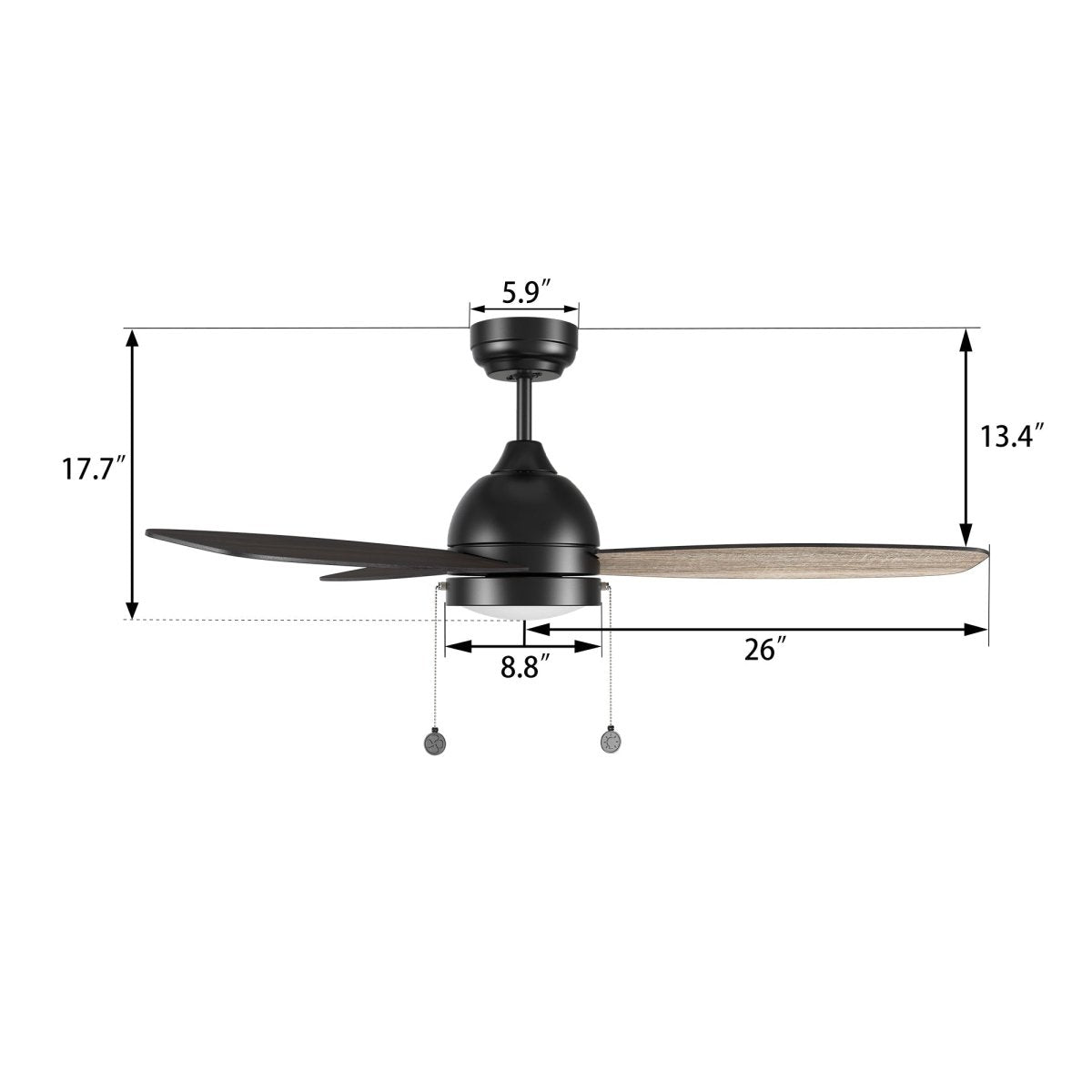 GREENWOOD 52" inch 3 - Blade Ceiling Fan with LED Light & Pull Chain - LEDMyPlace