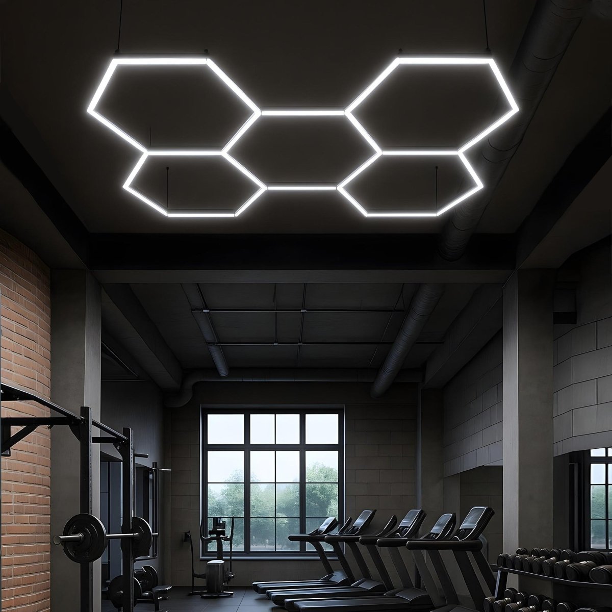 Hexagon LED Garage Light, 5 Hex Kit (24pcs), 6w/pc (Total Power 144W), 6500K, 120 - 130lm/w, AC100 - 277v,IP44, CRI:>80, For Garage, Shop, Gym, Basement, Barbershop, Warehouse, Car Detailing Shop - LEDMyPlace