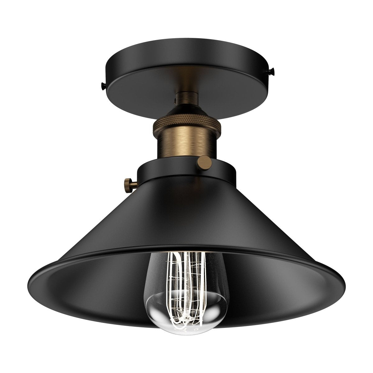 Industrial Style Semi - Flush Mount Lights, E26 Base, Matte Black with Antique Brass Finish, UL Listed, 3 Years Warranty - LEDMyPlace
