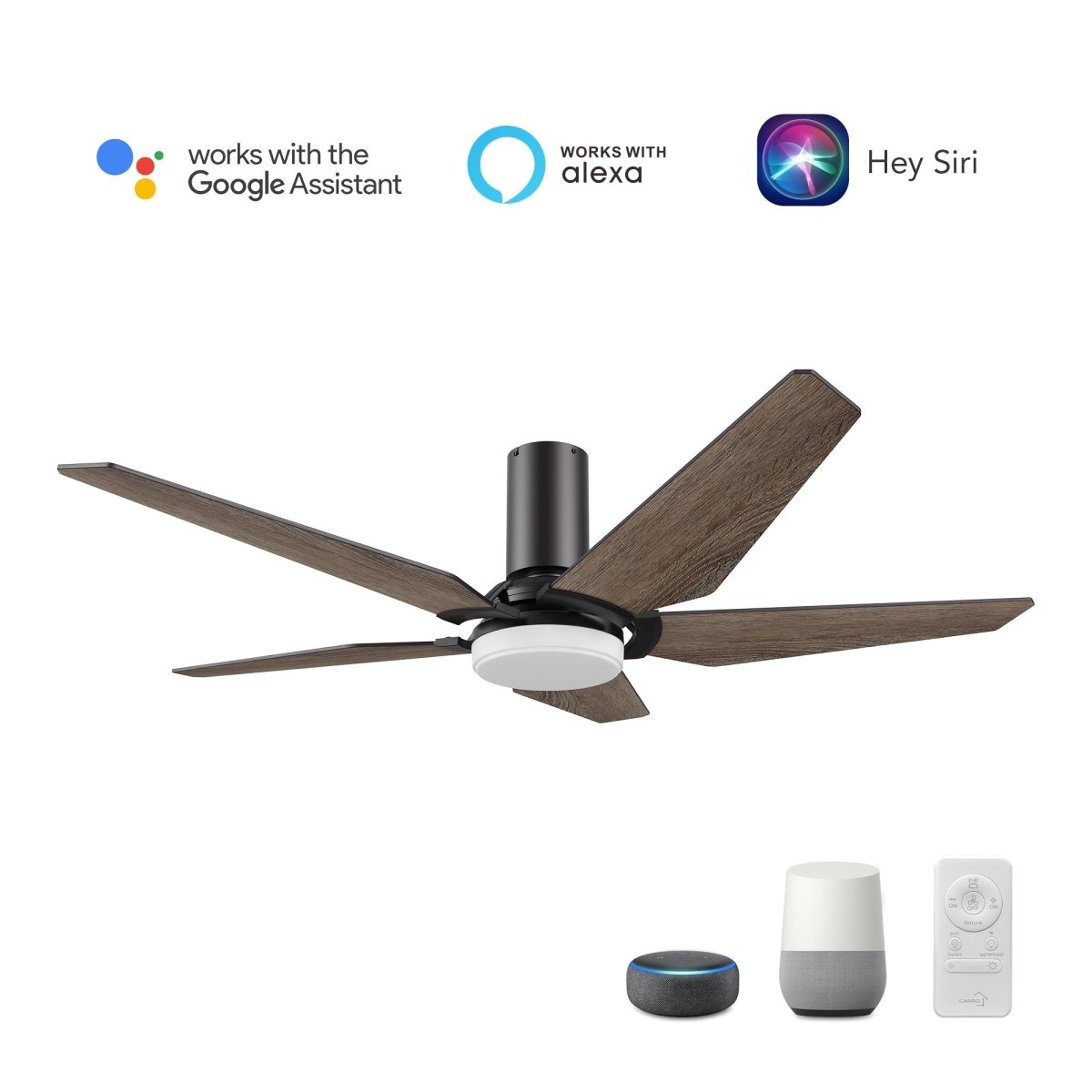 KAJ 52 inch 5 - Blade Flush Mount Smart Ceiling Fan with LED Light & Remote - LEDMyPlace