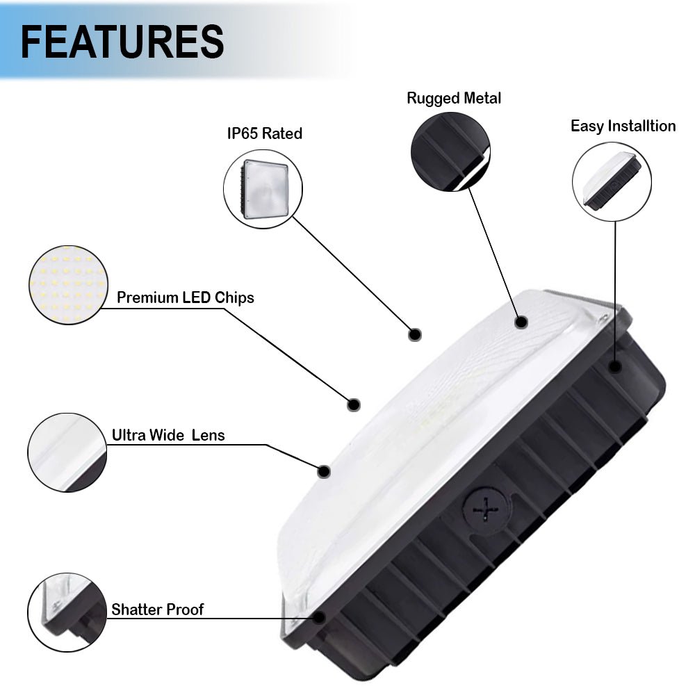 LED Canopy Light with 30W - 70W Selectable Wattage & 3000K - 5000K CCT – Bronze - LEDMyPlace