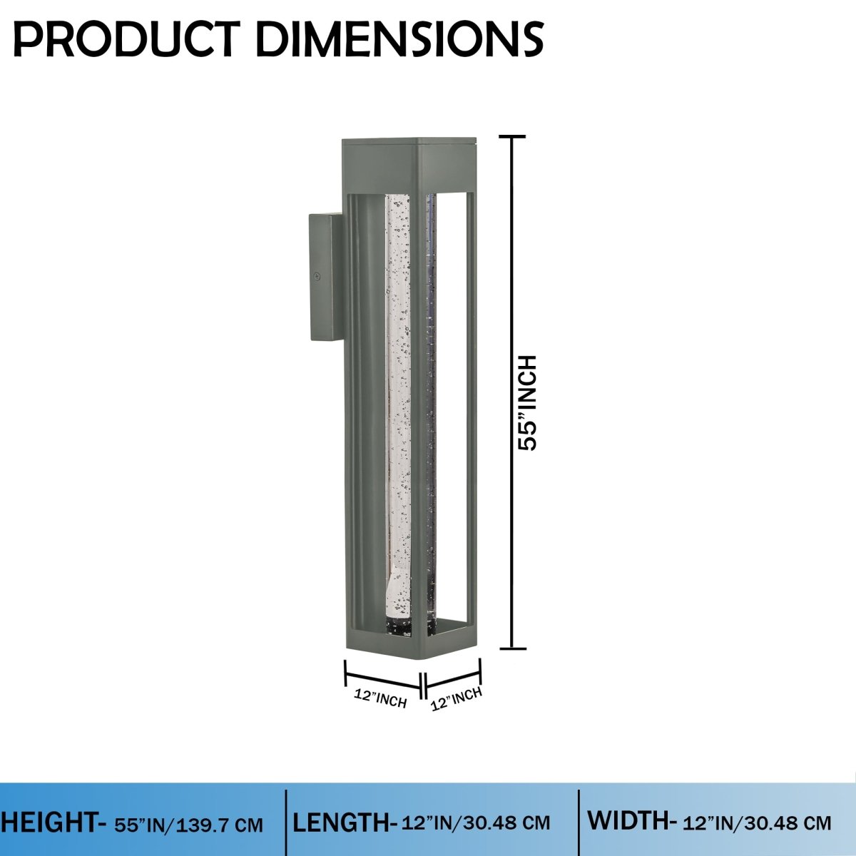 LED Crystal Bubble Glass Tube, 11W 3CCT, Modern Outdoor Wall Sconce - 12"L x 12"W x 55"H - LEDMyPlace