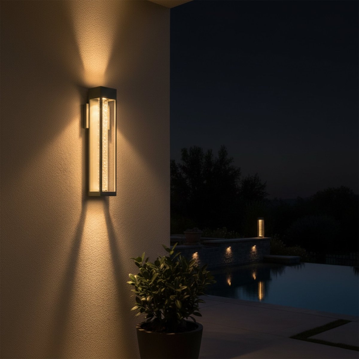LED Crystal Bubble Glass Tube, 11W 3CCT, Modern Outdoor Wall Sconce - 4.72"L x 4.72"W x 21.65"H - LEDMyPlace