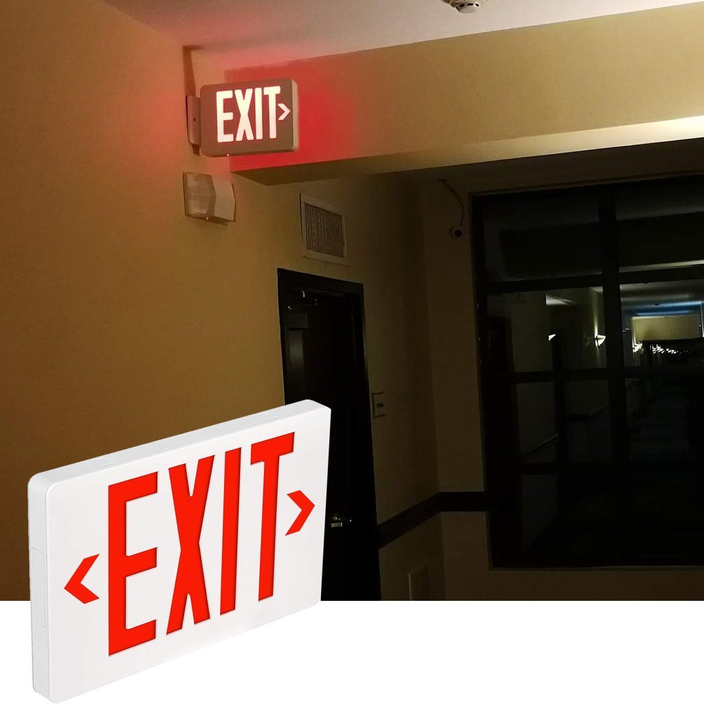 2-Pack LED Emergency Exit Light With Battery Backup - Double-Sided Red Letters