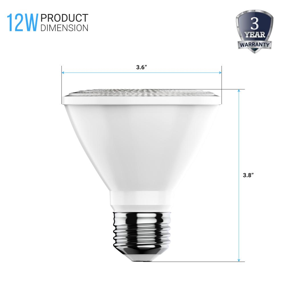 LED Flood Light Bulbs PAR30 Short Neck Dimmable 12 Watt 5000K 800 Lumens 120V E26 Base Damp Location - LEDMyPlace