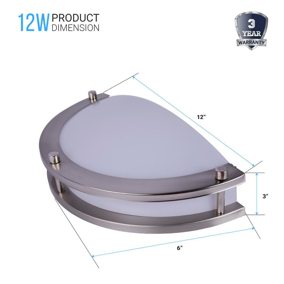 LED Half-Moon Wall Sconce Light 12W, 750 Lumens, Brushed Nickel Finish