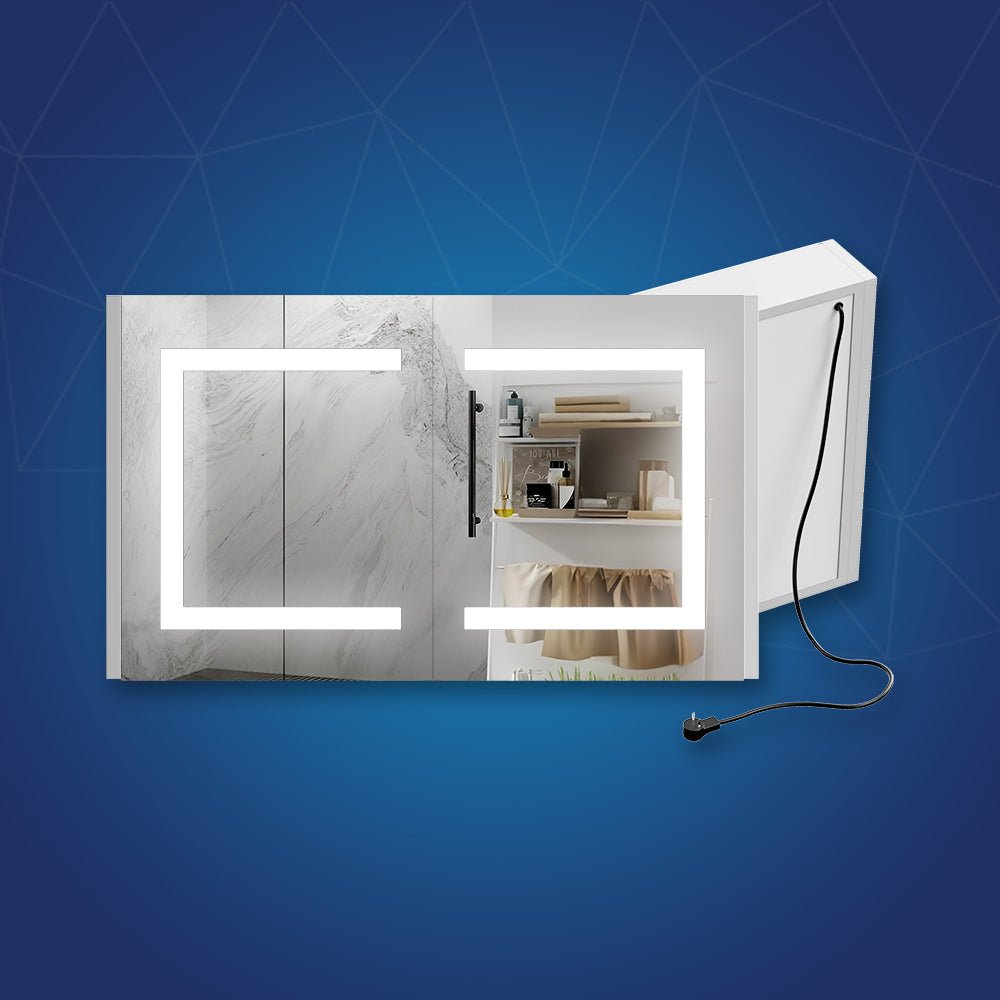 LED Lighted Bathroom Medicine Cabinet with Outlet, Double Sided Mirror, On/Off Switch, ETL, RoHS Listed, 90+ CRI, Surface Mount, Medicine Cabinet with LED Mirror, Benign Style - LEDMyPlace